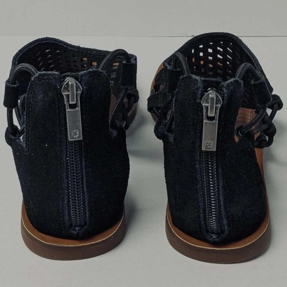 Lucky Brand baldin black laser cut gladiator preppy western sandals Women's 10M